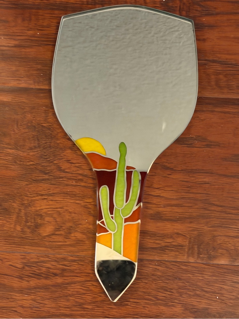 Vintage Handcrafted Hand Mirror New Mexico Saguaro Cactus Painted Design 11.5”